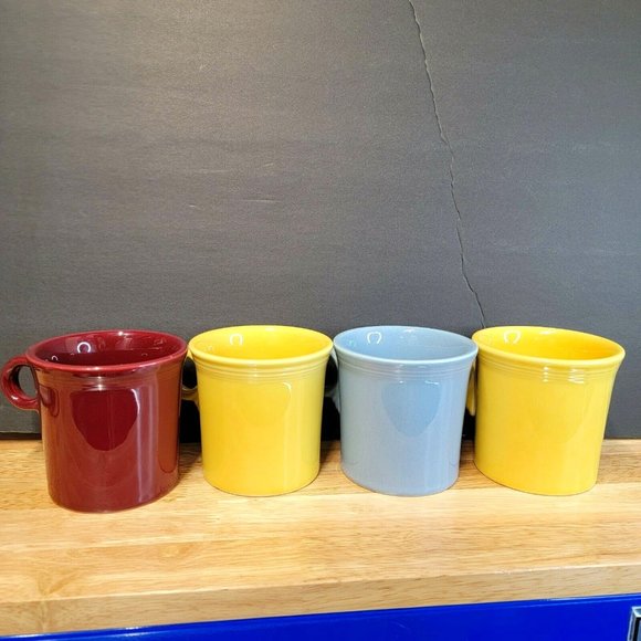 Lot Of 4 Fiestaware Red Blue Yellow Ceramic Solid 3.5 In Modern Coffee Mugs  Bra - Picture 1 of 9